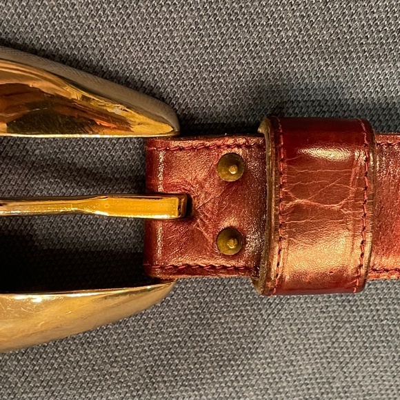 Vintage Anne Klein for Calderon Leather Belt Lion Head Buckle; Size M, Brown - Picture 2 of 4